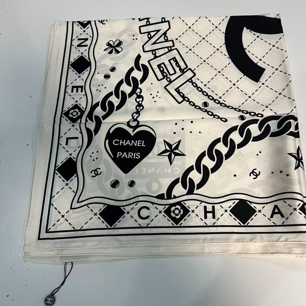 Chanel White CC Logo Silk Scarf 90cm